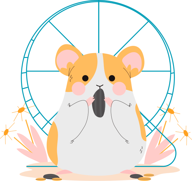Hamster with flowers and wheel